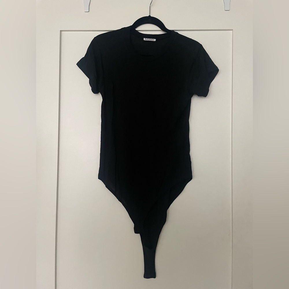 Reformation Black Short-Sleeve Bodysuit